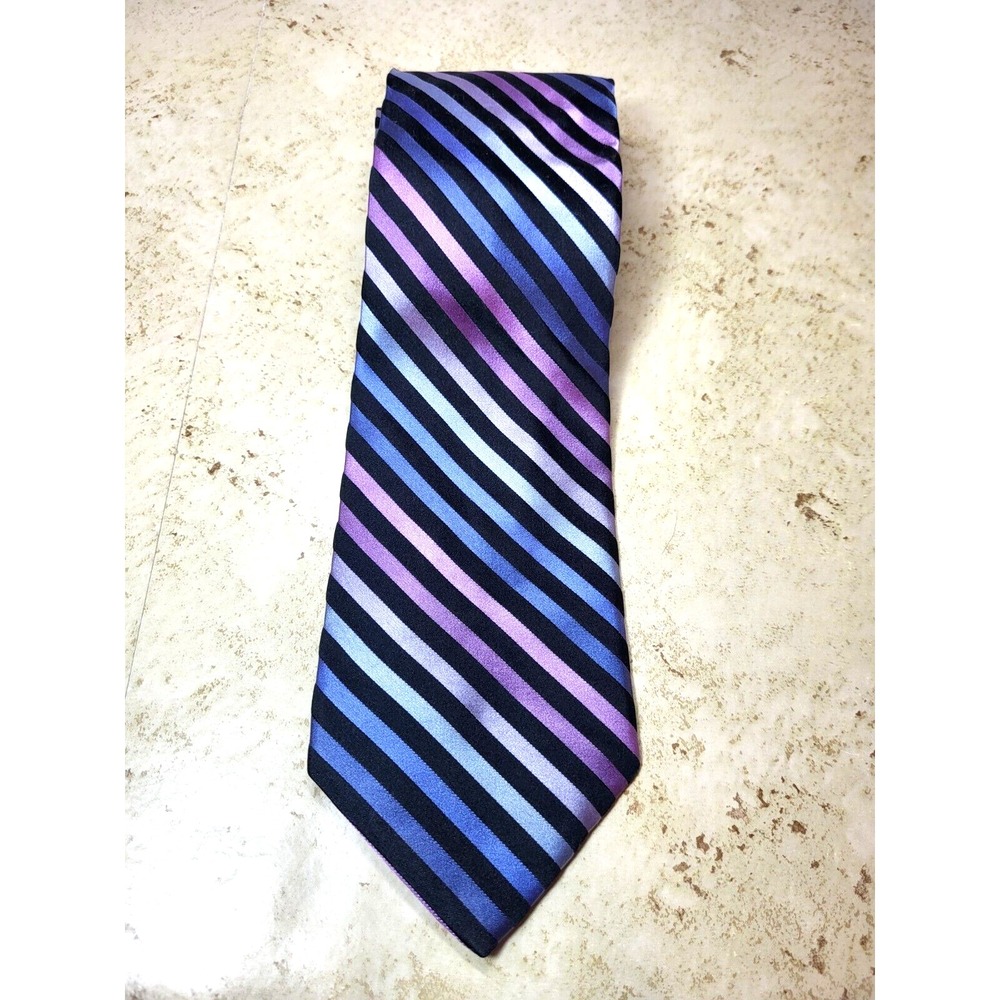 Ted Baker London Luxury Striped Black Lavender Blue Textured Pointed Silk Tie